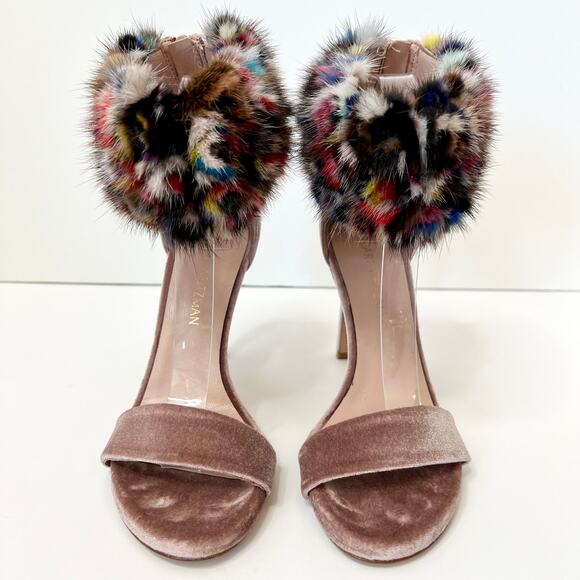 Stuart Weitzman Snowbiz Mink Pink Velvet Stiletto Heel Womens Size 7 - Picture 4 of 15